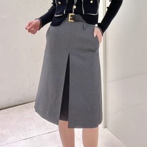 Sydnmart professional black and gray midi pencil skirt with front slit perfect for office wear and business attire.