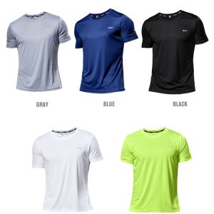 Light gray athletic t-shirt for sports, casual wear, or running, ideal for gym workouts and outdoor activities.
