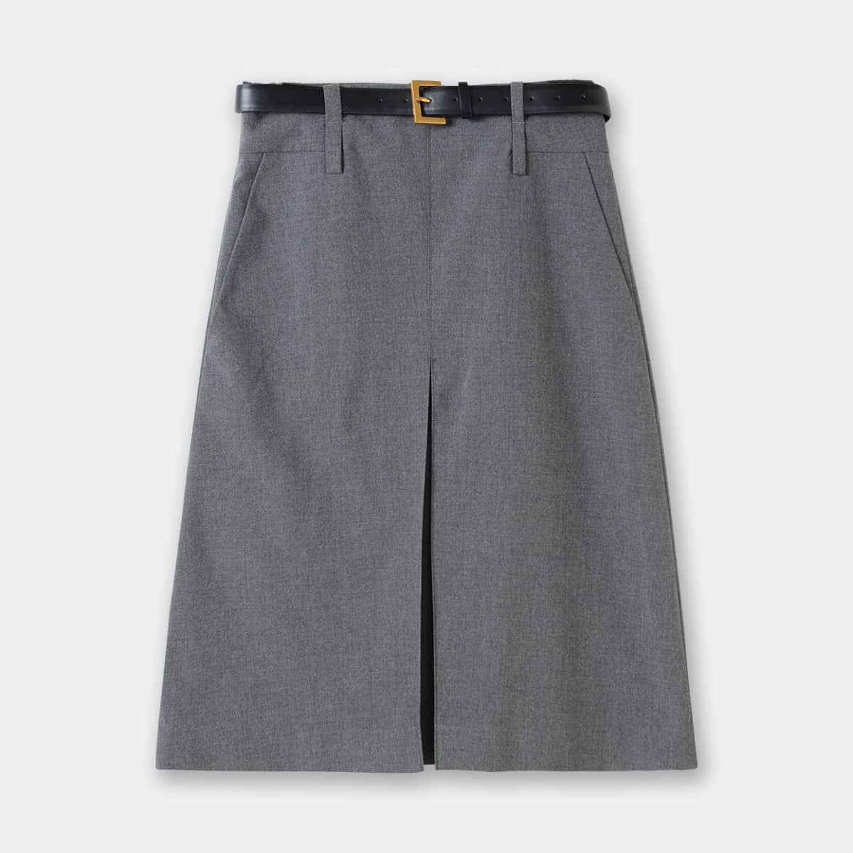 Classic Gray Worsted A-Line Skirt for Women - Perfect Business Wear 4 Premium Gray Tailored Trousers With A Front Slit, Belt Loops, And A Classic Design, Perfect For Professional Or Stylish Casual Wear On Syndmart'S Online Fashion Marketplace.