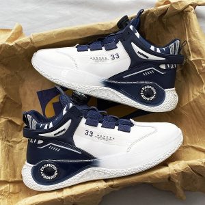 Men's stylish athletic sneakers in white and navy with modern design, comfortable sole, perfect for sports and casual wear, from Syndmart footwear collection.