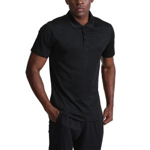 Black men's polo shirt, casual athletic wear, slim fit, designed for comfort and style, ideal for sports, workouts, or casual outings, available at Syndmart.