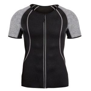 High-performance black and gray athletic compression shirt with a front zipper, designed for sports and fitness enthusiasts. Durable, moisture-wicking fabric for optimal workout comfort.