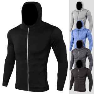 Black athletic hoodie with full front zipper, perfect for sports and casual wear.