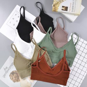 Comfortable casual bralette bras in black, white, beige, green, pink, and rust colors for women’s daily wear.