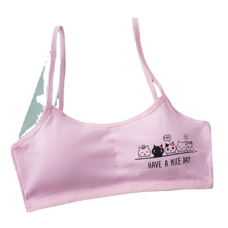Cute Cotton Vest Bras for Girls - Comfort & Style Combined 5 Cute Pink Women'S Crop Top With Adorable Cat Illustration And Playful Message, Perfect For Casual Wear And Summer Outfits.
