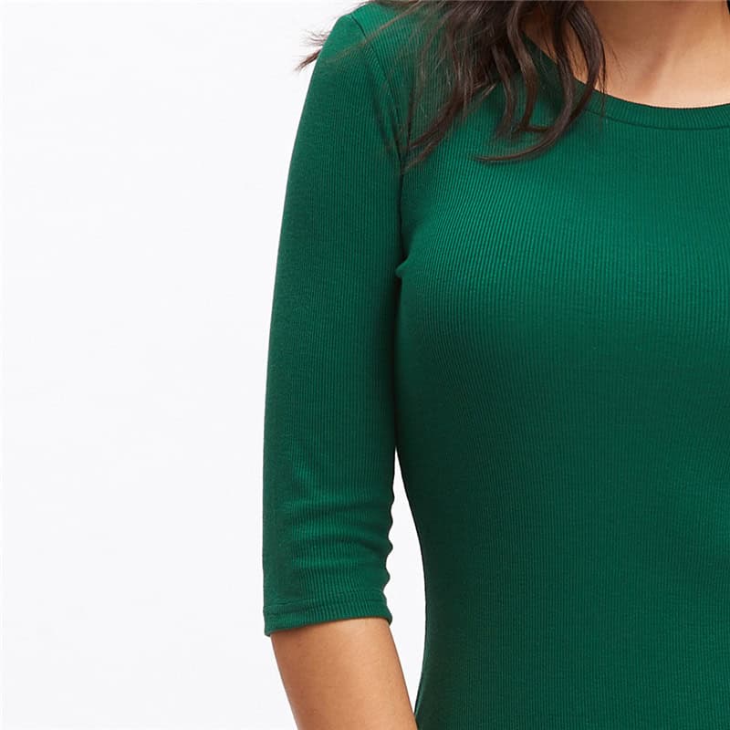 Chic Summer Dress for Women: Stay Stylish and Comfy All Season Long! 2 Green Ribbed Long Sleeve Top, Casual Women'S Clothing, Stylish, Comfortable, Office Wear, Fashion Essentials, Syndmart Online Shopping Platform.