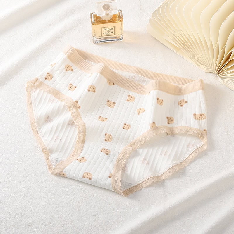 Cute Bear Student Underwear Set for Girls - Adorable Cartoon Design! 2 Soft Baby Underwear With Bear Print And Breathable Ribbed Fabric, Perfect For Comfortable Everyday Wear. Features Gentle Elastic Waistband And Trim For A Snug Fit. Ideal For Infants And Toddlers.