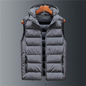 Down Puffer Vest For Men, Stylish Insulated Outerwear, Lightweight Winter Jacket With Hood, Black Sleeveless Vest For Cold Weather, Casual Outdoor Wear.