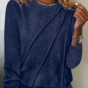 Syndmart women's stylish navy blue casual sweatshirt, perfect for comfortable everyday wear, featuring a relaxed fit and soft fabric for a trendy, cozy look.