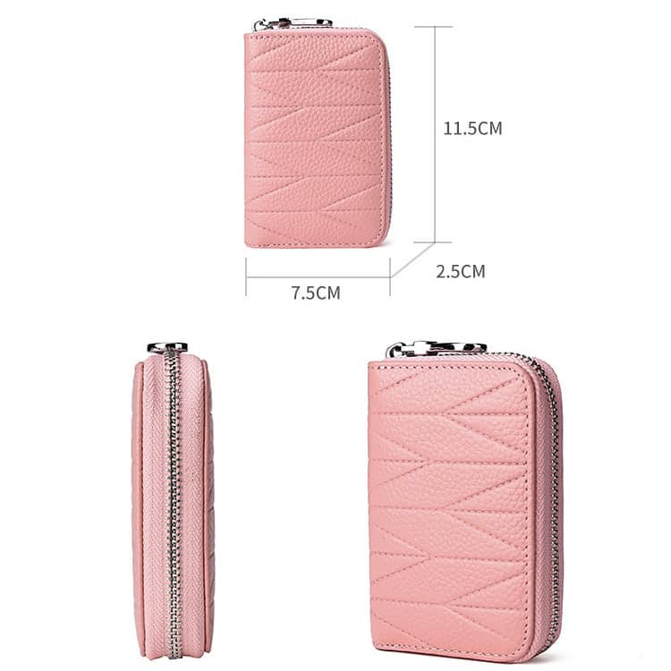 RFID Leather Wallet Clutch Bag for Ladies, Organ Shape, Zipper, Anti-magnetic 3 Soft Pink Leather Wallet With Zipper Closure, Compact And Stylish, Ideal For Women, 11.5Cm X 7.5Cm X 2.5Cm Design.