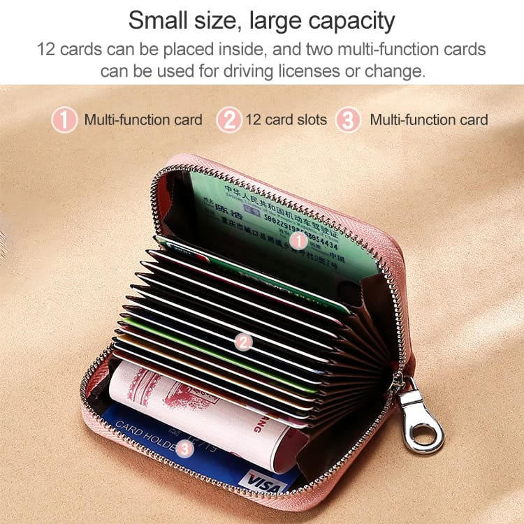 RFID Leather Wallet Clutch Bag for Ladies, Organ Shape, Zipper, Anti-magnetic 6 Multi-Function Card Holder With 12 Card Slots, Compact Travel Wallet For Driving Licenses, Ids, And Credit Cards, Featuring Large Capacity And Organized Storage.