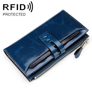 RFID protected leather wallet with zipper.