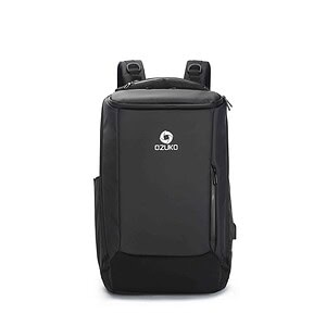 OZUKO black backpack for travel and outdoor activities with multiple compartments and ergonomic design.