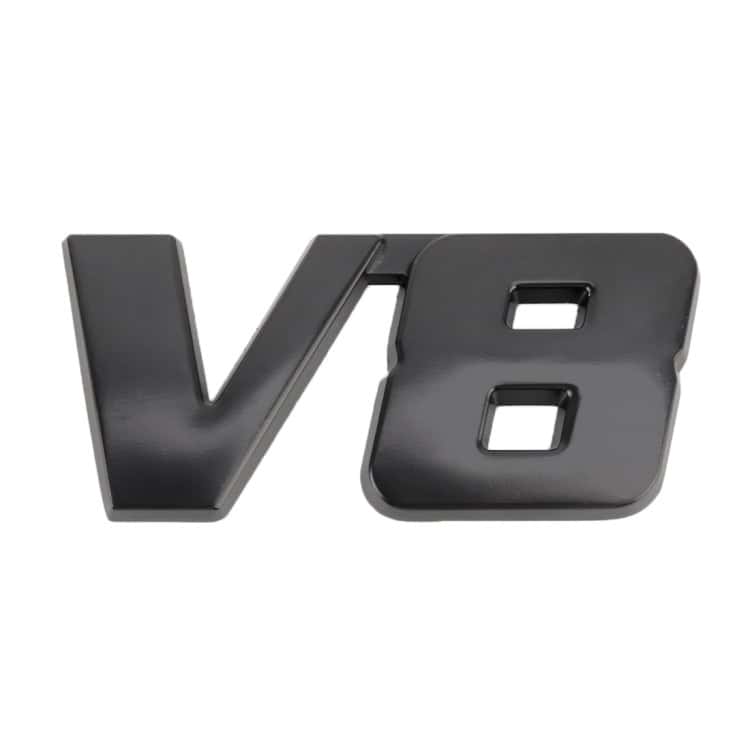 V8 Connect Shape Small Car Metal Sticker for Stylish Body Decor 2 V8 Logo In Black, Representing The Automotive Performance Brand, On A White Background.