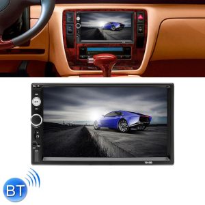 Blue car on road digital car stereo screen for car entertainment and navigation system, high-resolution car dash display, in-car multimedia device, compatible with Android and iOS, ideal for car audio upgrades, SD card slot, Bluetooth connectivity, modern automotive technology enhancement.