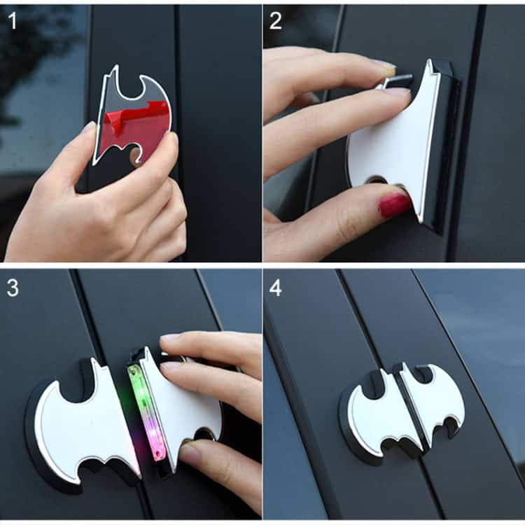 2 PCS Car LED Door Warning Lights Anti-collision Door Opening Lamp Flashing Lights 8 Bat-Shaped Magnetic Door Lock Clip For Secure Cabinet And Drawer Locking, Easy To Install And Remove, Stylish Black And White Design, Perfect For Childproofing And Furniture Safety.