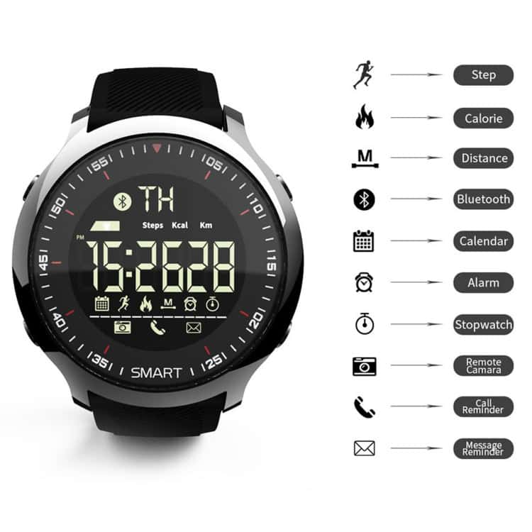 Lokmat MK18 Waterproof Smart Watch - Health Monitoring, IP68 Rated 6 Smartwatch With Fitness Tracking, Bluetooth Connectivity, Calendar, Alarm, Stopwatch, Remote Camera, Call And Message Reminders From Syndmart. Perfect For Health And Activity Monitoring.