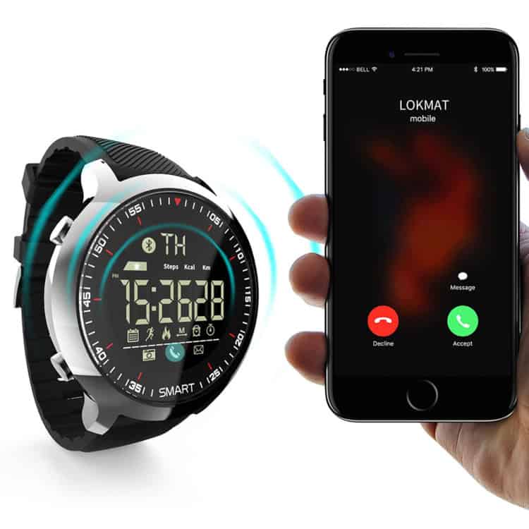 Lokmat MK18 Waterproof Smart Watch - Health Monitoring, IP68 Rated 10 Smart Fitness Watch With Digital Display Showing Time, Steps, Calories, And Notifications, Paired With A Smartphone For Calls And Messages, Highlighting Wearable Technology And Health Tracking.