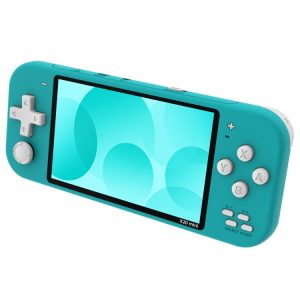 Blue handheld gaming console with display screen and control buttons for portable video gaming, focus on gaming devices and portable entertainment.