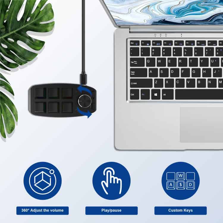 RGB 6-Key Mechanical Gaming Keypad with Custom Programming and Knob 4 Syndmart Portable Volume Controller With Custom Keys For Laptops And Computers, Compact Music And Audio Game Controller With 360° Volume Adjustment And Play/Pause Functionality.
