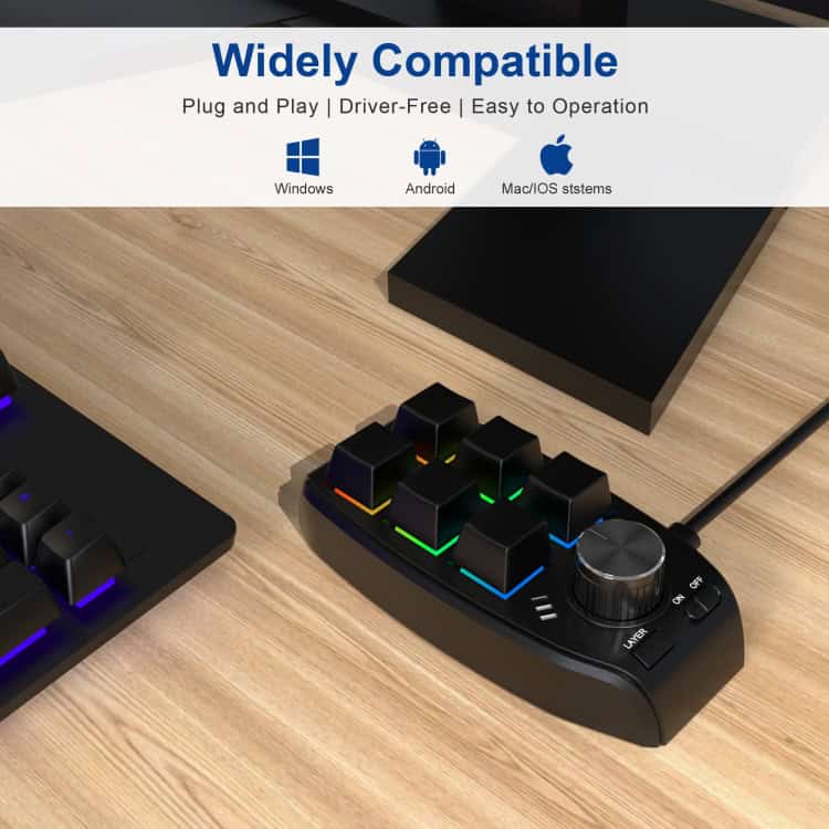 RGB 6-Key Mechanical Gaming Keypad with Custom Programming and Knob 5 Rgb Gaming Keypad With Customizable Buttons And Volume Control, Compatible With Windows, Android, And Mac/Ios Systems For Seamless Gaming Experience.