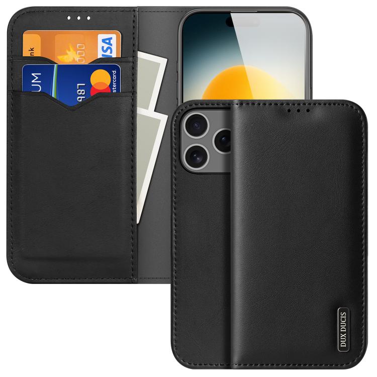 DUX DUCIS Hivo Series Cowhide Flip Case for iPhone 17 & 16 - Luxurious Protection 1 Wallet Phone Case With Card Slots And Protective Cover For Smartphones, Black Leather Design, Compatible With Various Phone Models For Convenient Storage And Style.