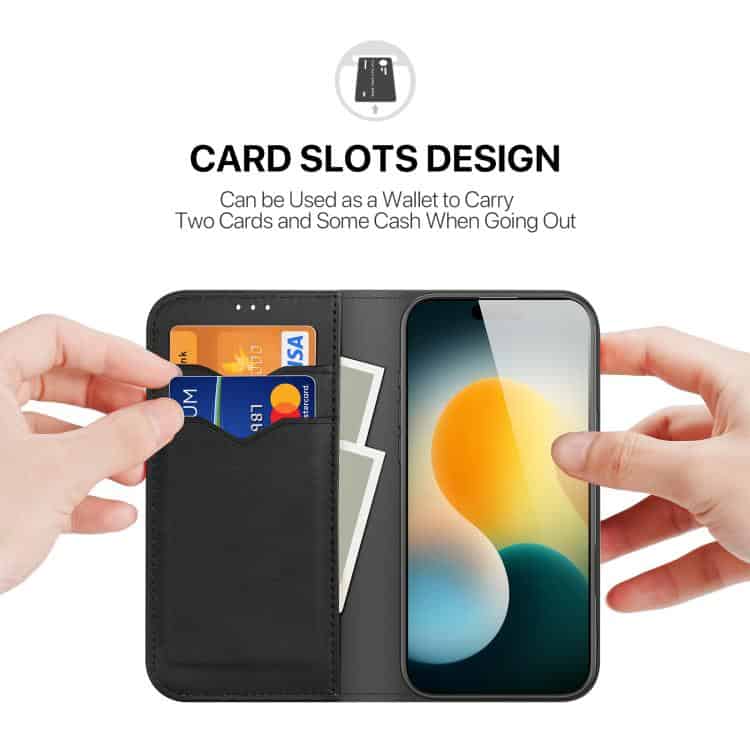 DUX DUCIS Hivo Series Cowhide Flip Case for iPhone 17 & 16 - Luxurious Protection 2 Multiple Card Slots And A Smartphone Holder In A Sleek Wallet Design For Secure Cash And Card Storage. Perfect For Travel And Everyday Use, Combining Functionality With Style.
