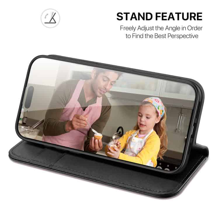 DUX DUCIS Hivo Series Cowhide Flip Case for iPhone 17 & 16 - Luxurious Protection 6 A Versatile Phone Stand For Hands-Free Video Calls, Photography, And Content Creation, Adjustable To Find The Perfect Angle For Optimal Viewing And Convenience.