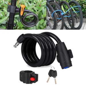 Heavy-duty bike lock coil cable with key lock and alarm system for enhanced security, suitable for bicycles, e-bikes, and outdoor locking needs. Perfect for bike security solutions.