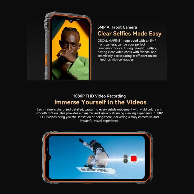 Blackview Oscal Marine 1: 6.56" Android 15, Octa Core, 4G NFC, OTG, 4GB+128GB 16 5Mp Ai Front Camera Smartphone For Clear Selfies, Video Chats, And Online Meetings, Featuring Seamless High-Quality Video Conferencing And Perfect Image Capturing For Social Media.