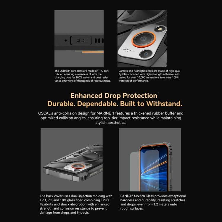 Blackview Oscal Marine 1: 6.56" Android 15, Octa Core, 4G NFC, OTG, 4GB+128GB 24 Usb/Sd Card Slots Made Of Tpu Soft Rubber For Water And Dust Resistance, Ensuring Durability And Reliable Performance In Harsh Conditions.