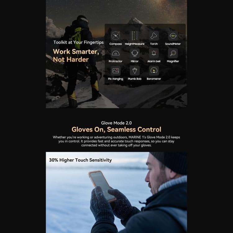 Blackview Oscal Marine 1: 6.56" Android 15, Octa Core, 4G NFC, OTG, 4GB+128GB 27 Touchscreen Gloves For Outdoor Activities With Seamless Control, Offering 30% Higher Touch Sensitivity For Smartphones In Cold Weather Conditions. Designed For Work And Adventure.