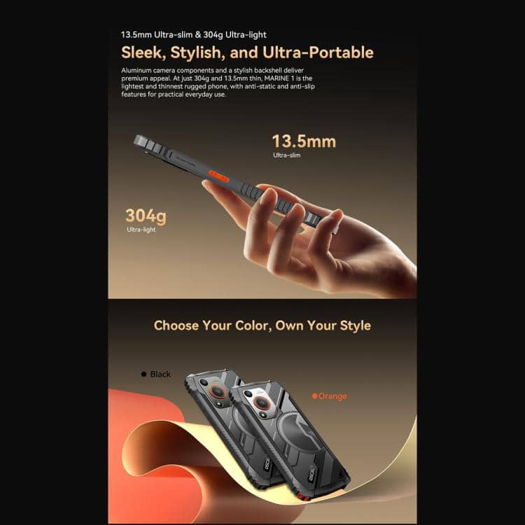 Blackview Oscal Marine 1: 6.56" Android 15, Octa Core, 4G NFC, OTG, 4GB+128GB 7 13.5Mm Ultra-Slim Lightweight Camera With Stylish Backshell, Available In Black And Orange, Designed For Portability And Durability, Perfect For Everyday Use.