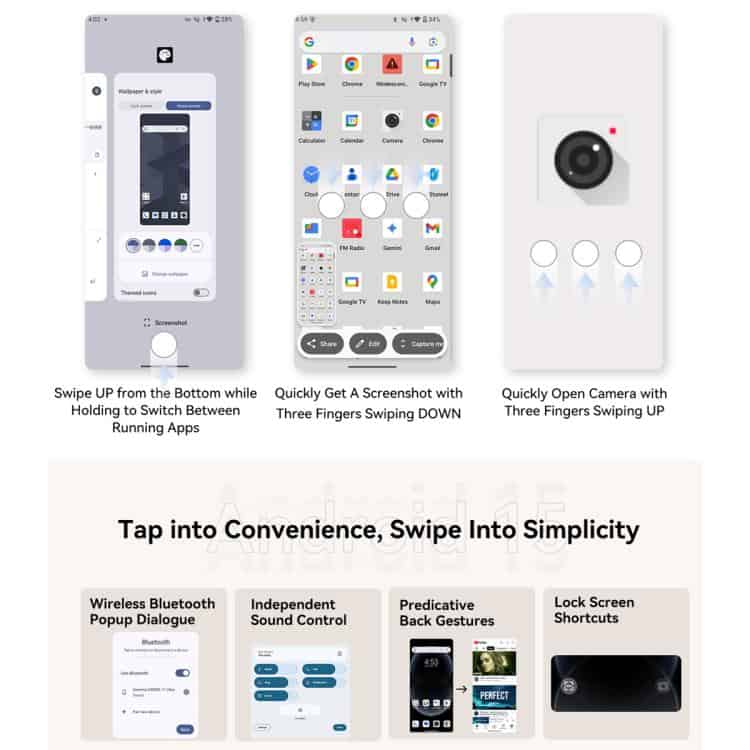 Blackview Oscal Marine 1: 6.56" Android 15, Octa Core, 4G NFC, OTG, 4GB+128GB 45 Swipe Up From The Bottom To Switch Apps Easily On Your Smartphone, Showcasing Syndmart'S Innovative Interface.