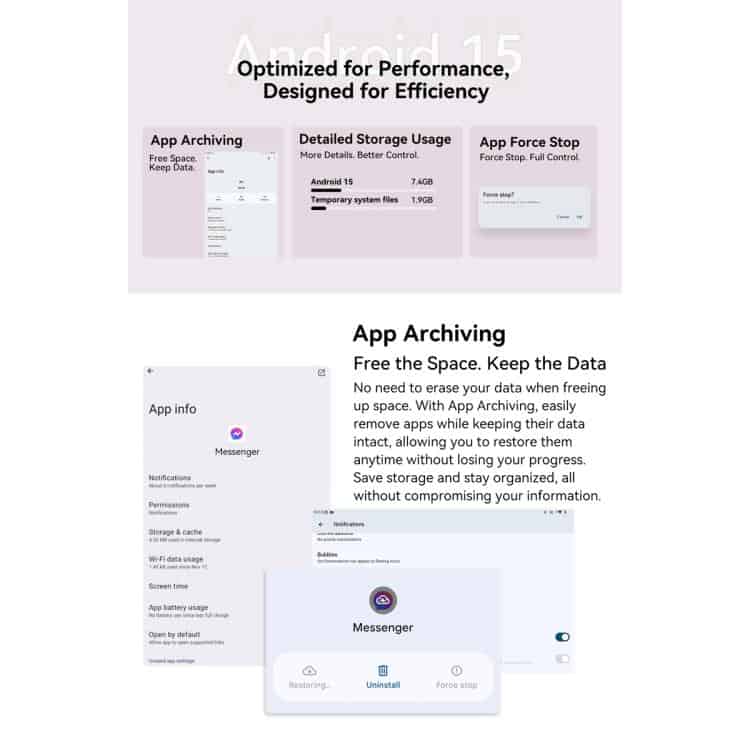 Blackview Oscal Marine 1: 6.56" Android 15, Octa Core, 4G NFC, OTG, 4GB+128GB 48 App Archiving And Storage Management Interface On Android 15 Smartphone, Efficient Data Control, Detailed Storage Usage, Force Stop Option, User-Friendly App Management, Optimized For Performance And Data Security, Syndmart Digital Solutions.