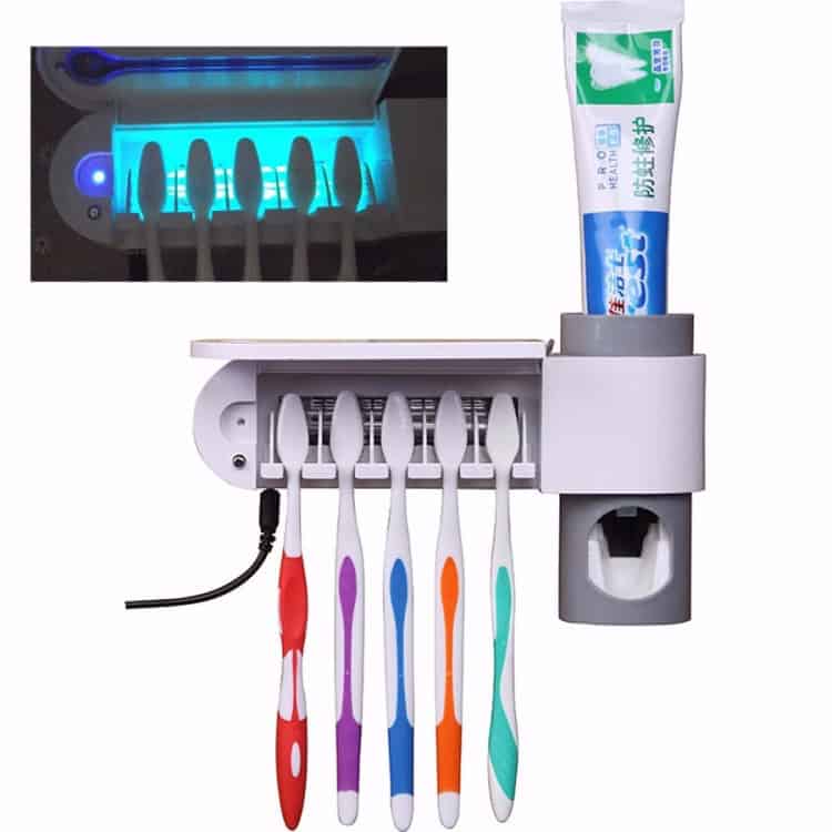 UV Toothbrush Sterilizer & Automatic Toothpaste Dispenser with Storage Holder 1 Toothbrush Sterilizer And Holder With Toothpaste Dispenser, Modern Bathroom Accessory For Oral Hygiene Organization - Syndmart Care Essentials.