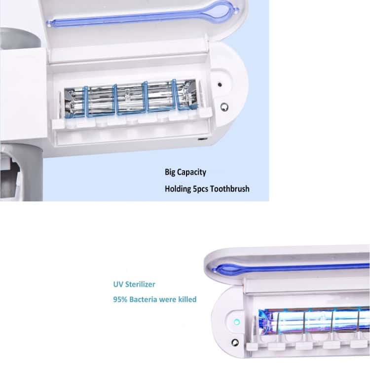 UV Toothbrush Sterilizer & Automatic Toothpaste Dispenser with Storage Holder 10 Uv Sterilizer For Dental And Medical Use With Large Capacity, Holding 5 Toothbrushes, Kills 95% Of Bacteria Using Uv Light, Ideal For Maintaining Oral Hygiene And Sterilizing Dental Tools.