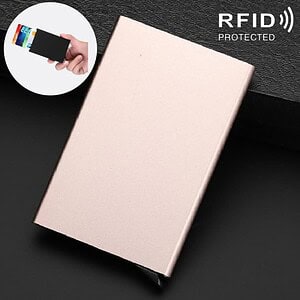 RFID protected slim wallet with credit card slots, black exterior, and RFID blocking technology for secure contactless card usage.