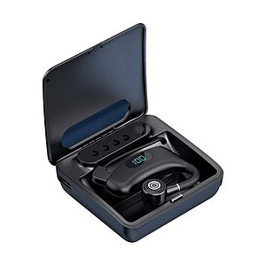 Wireless Bluetooth headset with charging case and digital display, compact and portable, ideal for seamless music and call experience. Perfect for on-the-go audio needs.