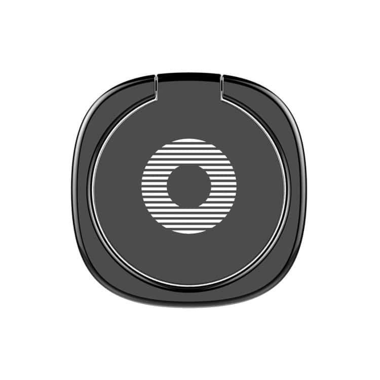 Universal 360° Rotatable Metal Ring Holder for iPhone Samsung HTC LG Huawei Galaxy 2 Black Wireless Charging Pad With A Circular Design And Striped Pattern In The Center.