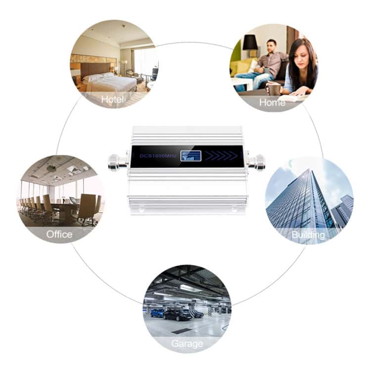 DCS-LTE 4G Signal Booster, US Plug, Silver - Boost Phone Signal Strength 8 Wireless Communication Device For Hotel, Home, Office, Building, And Garage Environments.