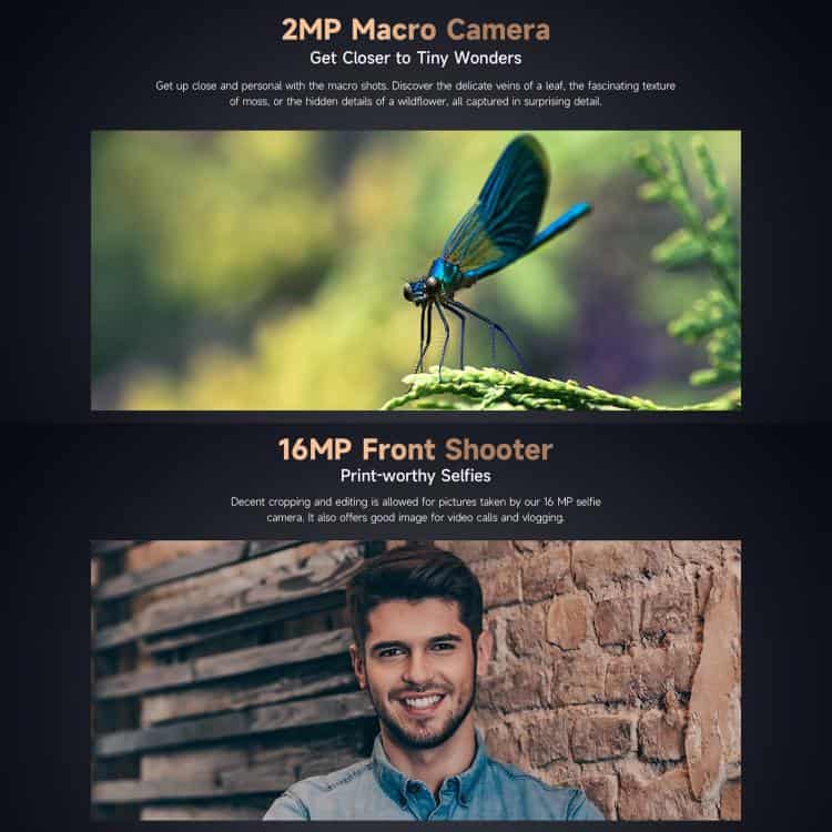 Ulefone Armor X16 Pro: 5GB+256GB, Night Vision, IP68/IP69K, 5G, NFC, OTG 9 Close-Up Of Blue Dragonfly Perched On Green Leaf Showcasing Macro Camera Detail For Nature Photography And Wildlife Exploration.