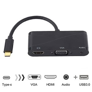 High-quality HDMI to VGA adapter with audio support, USB 3.0, Type-C, and versatile connectivity for seamless video and audio transmission, ideal for connecting modern devices to VGA displays.