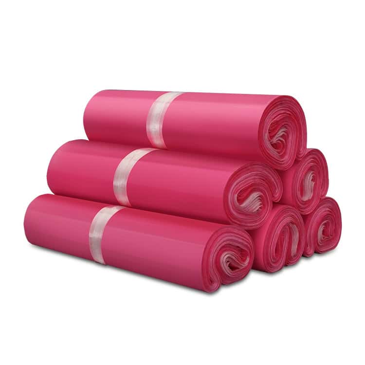 100 Thick Waterproof Plastic Bags 13x24cm, Dark Grey Roll - Pack of 100 2 Pink Garbage Bags Stacked In A Pyramid For Waste Disposal Or Recycling, Suitable For Home Or Commercial Use.