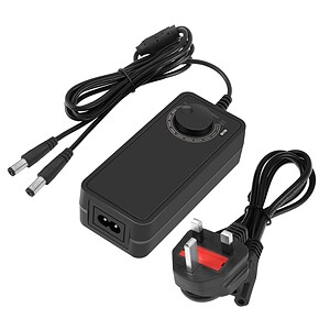 Power adapter with adjustable voltage regulator for electronic devices and appliances.
