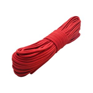 Red climbing cord for outdoor adventure and safety, high strength nylon rope for camping, hiking, and rescue operations.