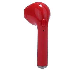 Wireless red earbuds with charging case, portable audio device, modern tech accessories.