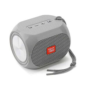 Wireless portable Bluetooth speaker with T&G logo, compact design, built-in rechargeable battery, and easy-to-carry strap, ideal for music lovers on the go.