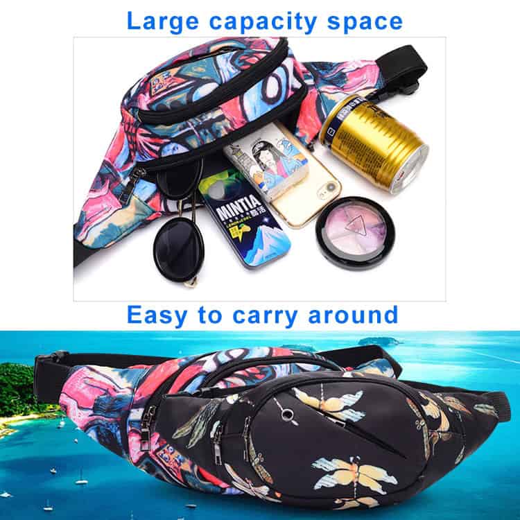 Stylish Color Print Ladies Waist Bag with Multiple Pockets - Outdoor Essential 5 Colorful Waist Bag With Large Capacity For Travel And Outdoor Activities, Featuring Multiple Compartments And Adjustable Strap For Easy Carrying. Perfect For Organizing Essentials On The Go.