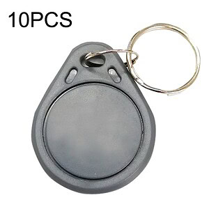 Small black RFID key fob with a metal keyring for access control and security purposes. Perfect for keyless entry, staff identification, and inventory management. Durable and compact design.
